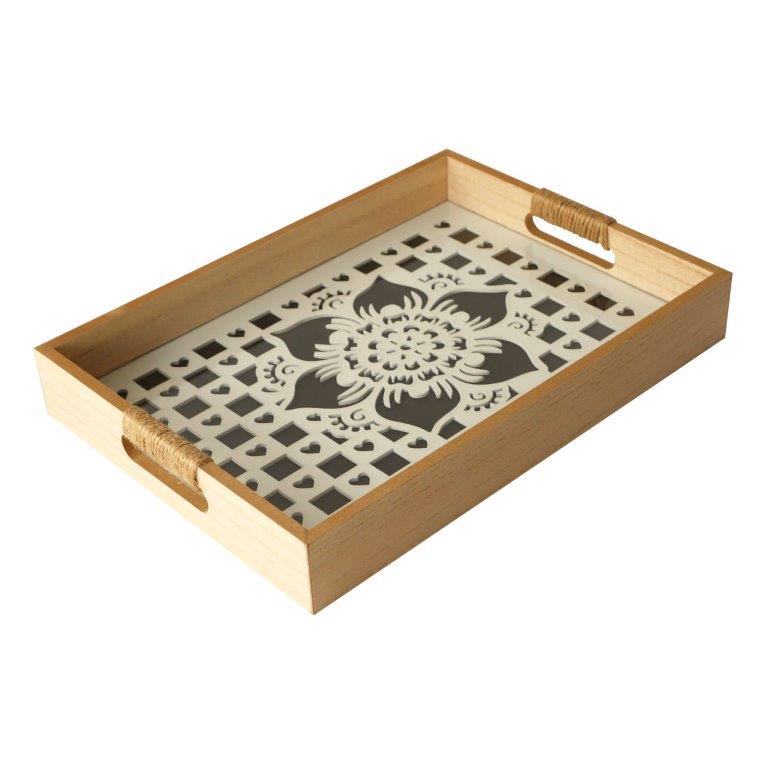 Abstract Deco Food Tray MDF Rectangle Serving Tray Set of 2 Pcs