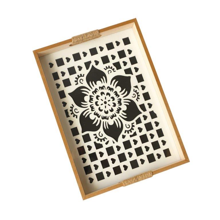 Abstract Deco Food Tray MDF Rectangle Serving Tray Set of 2 Pcs