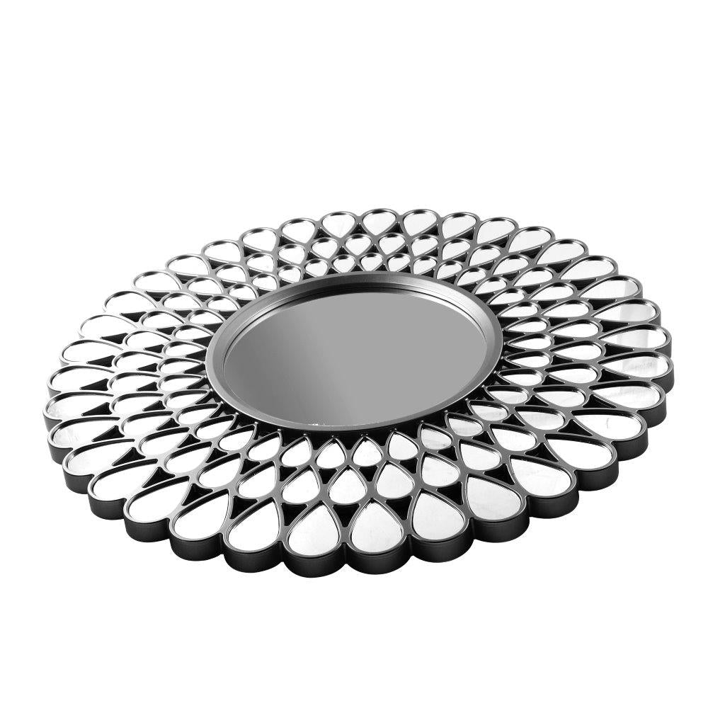 Decorative Abstract Design Round Black Frame Wall Mirror 61 cm