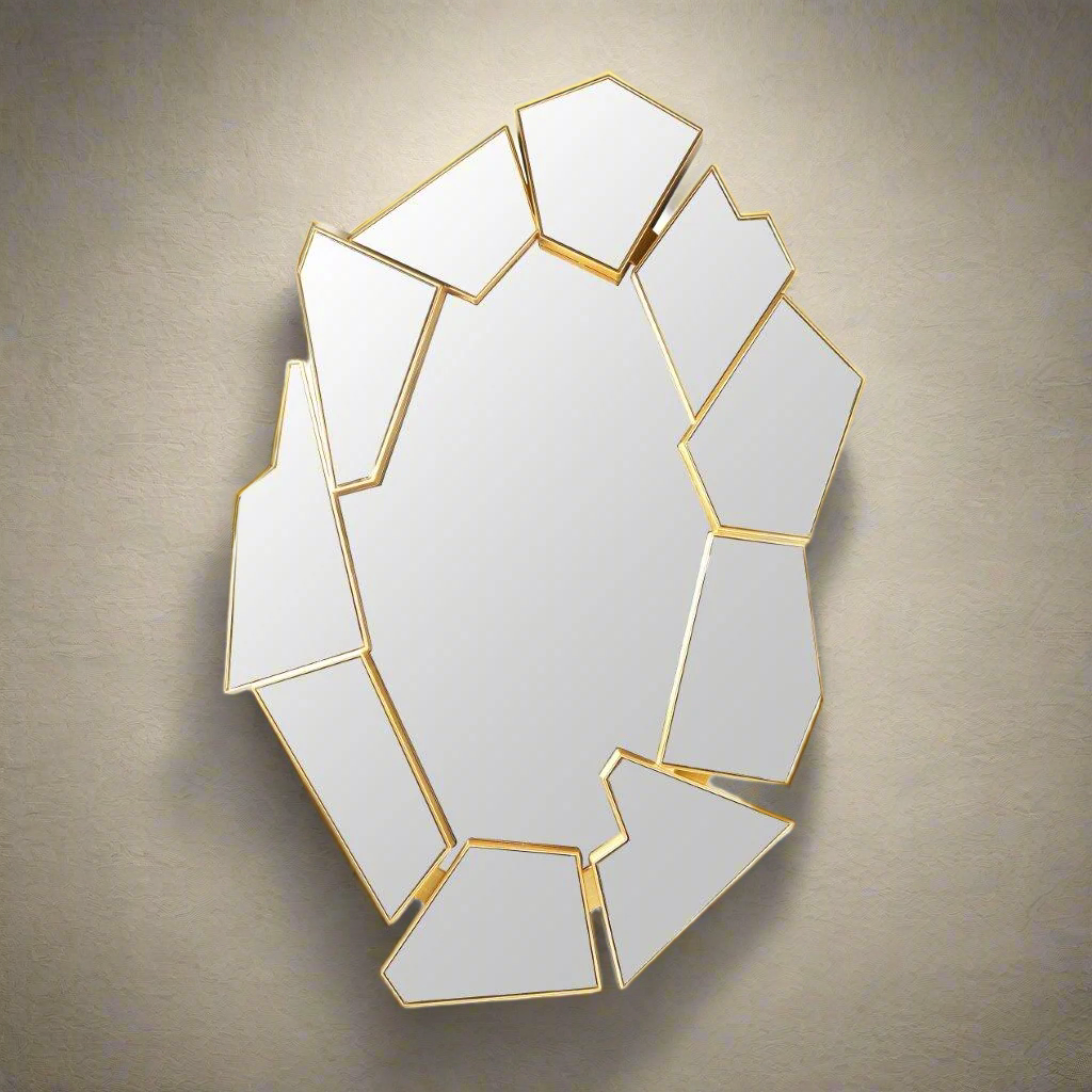 Decorative Abstract Shape Gold Glass Frame Wall Mirror 57*74 cm