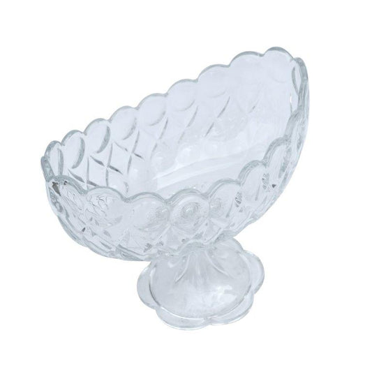 Crystal Glass Oval Shape Footed Fruit Bowl