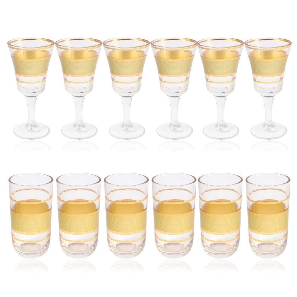 Moroccan Design Gold Drinking Glass Tunblers Set of 12 Pcs 6.5*12/7.5*15 cm