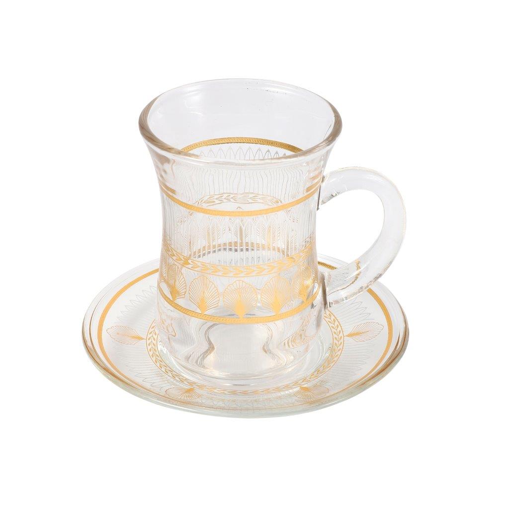 Moroccan Design Gold Drinking Glass Tea Cups and Saucer Set of 36 Pcs 11/6*5/6.5*9 cm **