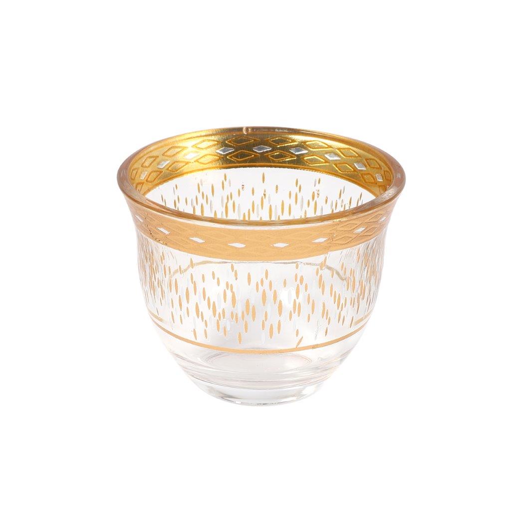 Moroccan Design Gold Drinking Glass Tea Cups and Saucer Set of 36 Pcs 11/6*5/6.5*9 cm **