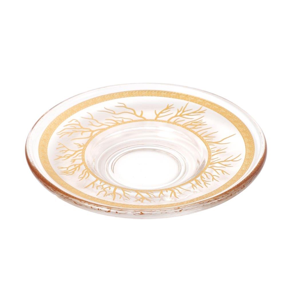 Moroccan Design Gold Drinking Glass Tea Cups and Saucer Set of 6 Pcs 11/5.5*8 cm **