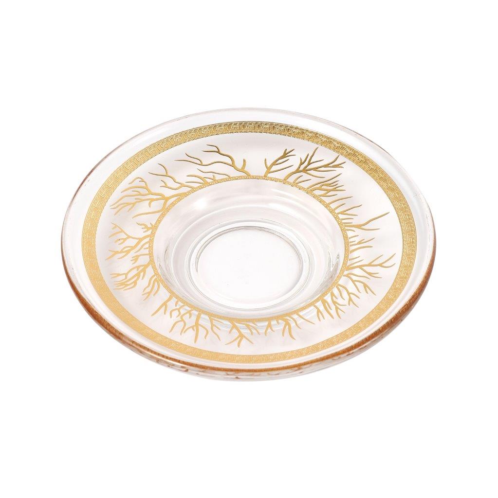 Moroccan Design Gold Drinking Glass Tea Cups and Saucer Set of 6 Pcs 11/5.5*8 cm **