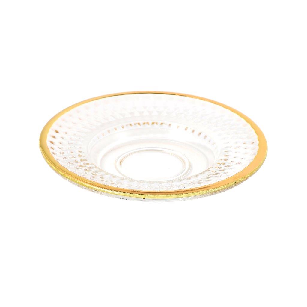 Moroccan Design Gold Drinking Glass Tea Cups and Saucer Set of 6 Pcs 11/5.5*8 cm **