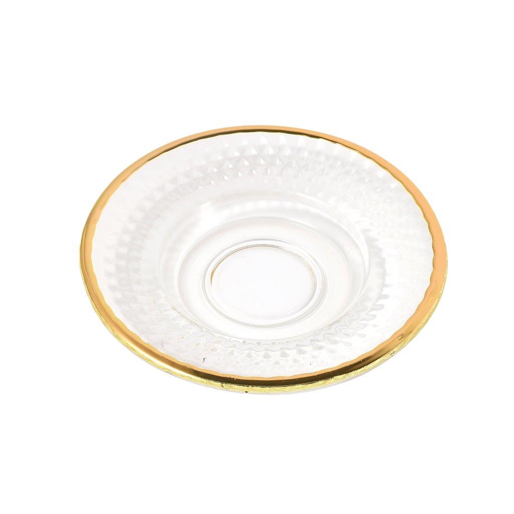 Moroccan Design Gold Drinking Glass Tea Cups and Saucer Set of 6 Pcs 11/5.5*8 cm **