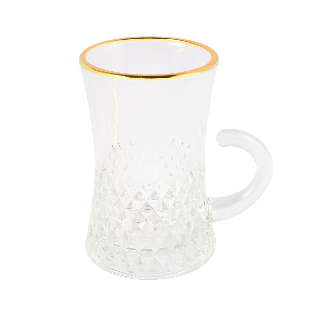 Moroccan Design Gold Drinking Glass Tea Cups and Saucer Set of 6 Pcs 11/5.5*8 cm **