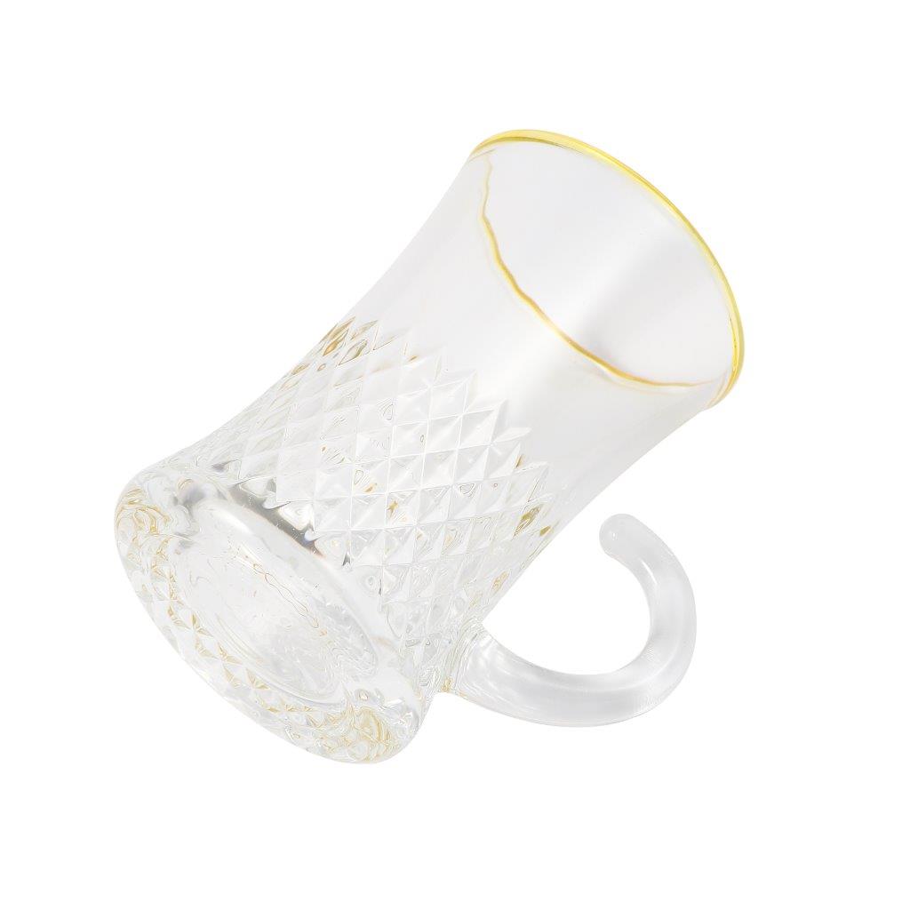 Moroccan Design Gold Drinking Glass Tea Cups and Saucer Set of 6 Pcs 11/5.5*8 cm **