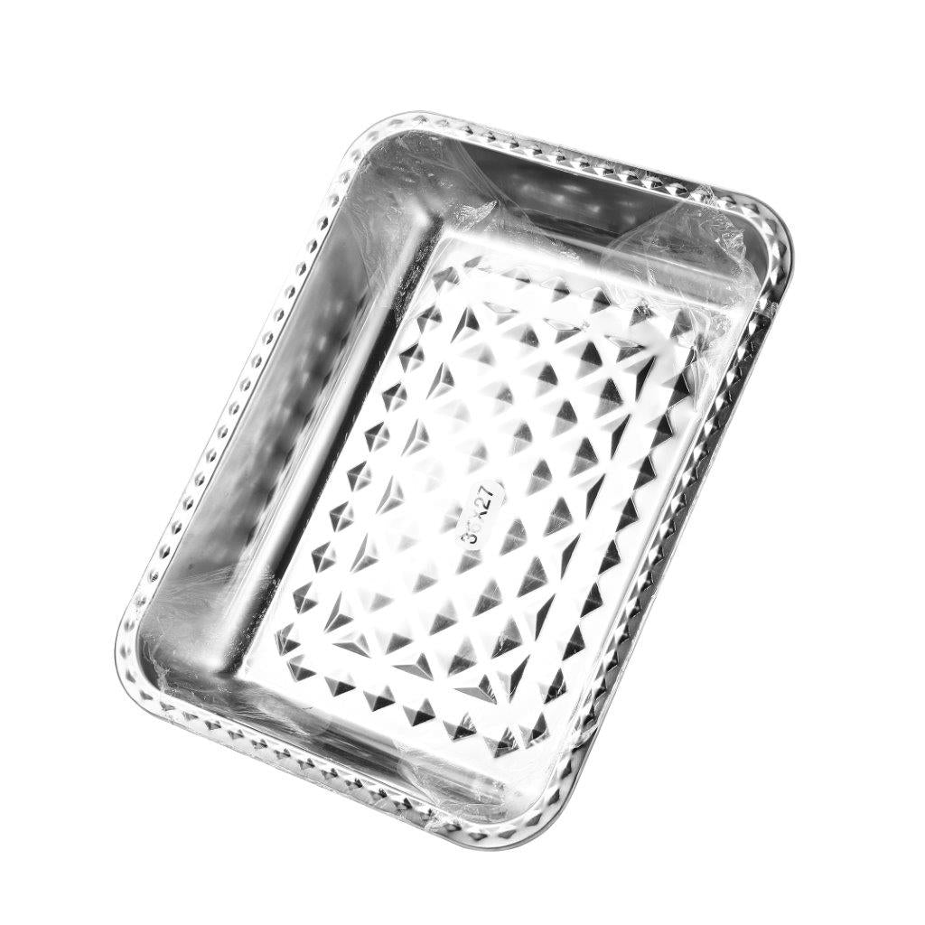 Silver Plated Stainless Steel Hammered Serving Tray with Lid 36*27*7 cm