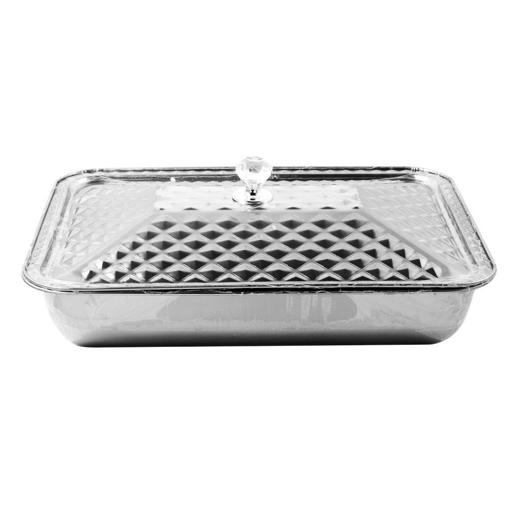 Silver Plated Stainless Steel Hammered Serving Tray with Lid 30*40*7 cm