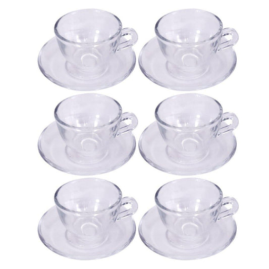 Premium Clear Glass Tea cup with Saucer Set of 6 Pcs 6*5.5/11 cm