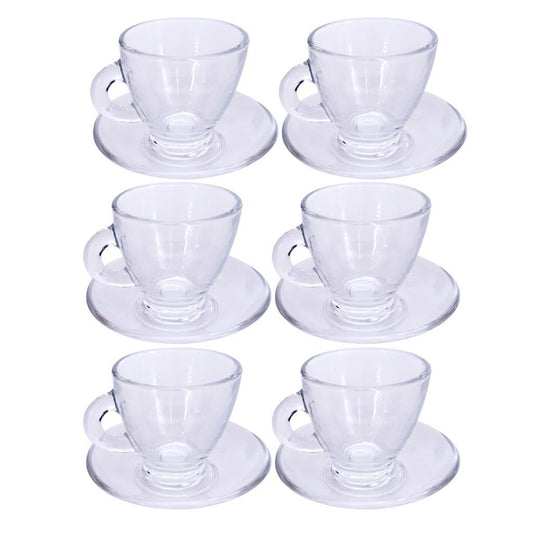 Premium Clear Glass Tea cup with Saucer Set of 6 Pcs 6*6.5/11 cm