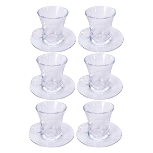 Premium Clear Glass Tea cup with Saucer Set of 6 Pcs 5*5.5/10.5 cm