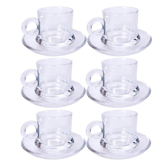 Premium Clear Glass Tea cup with Saucer Set of 6 Pcs 5.8*8.5/11 cm