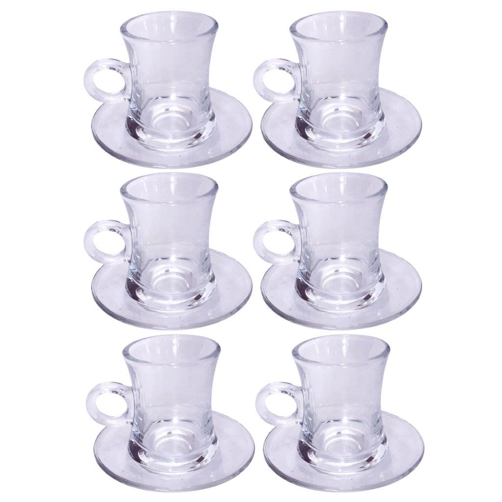 Premium Clear Glass Tea cup with Saucer Set of 6 Pcs 5.5*7.7/11 cm