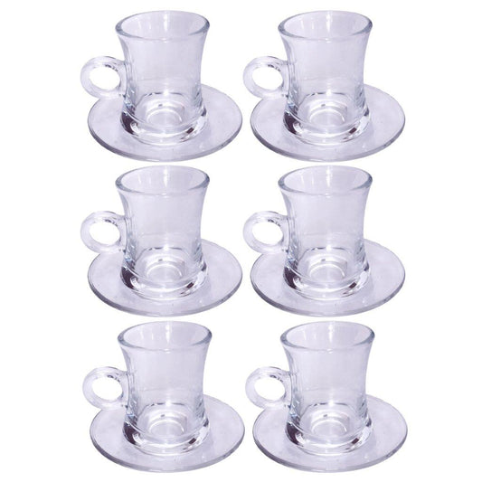 Premium Clear Glass Tea cup with Saucer Set of 6 Pcs 5.5*7.7/11 cm