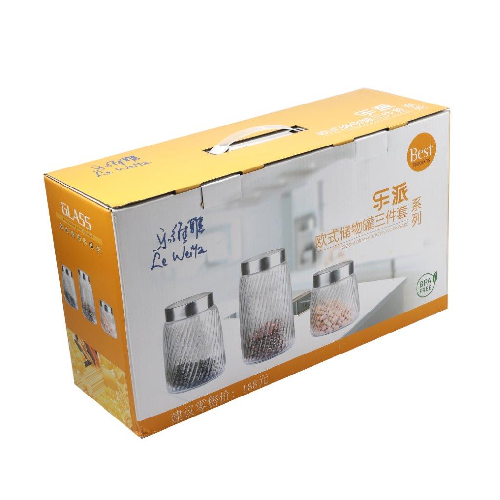 Glass Canister Set of 3 Pcs 10*12.5/10*16/10*20.5 cm