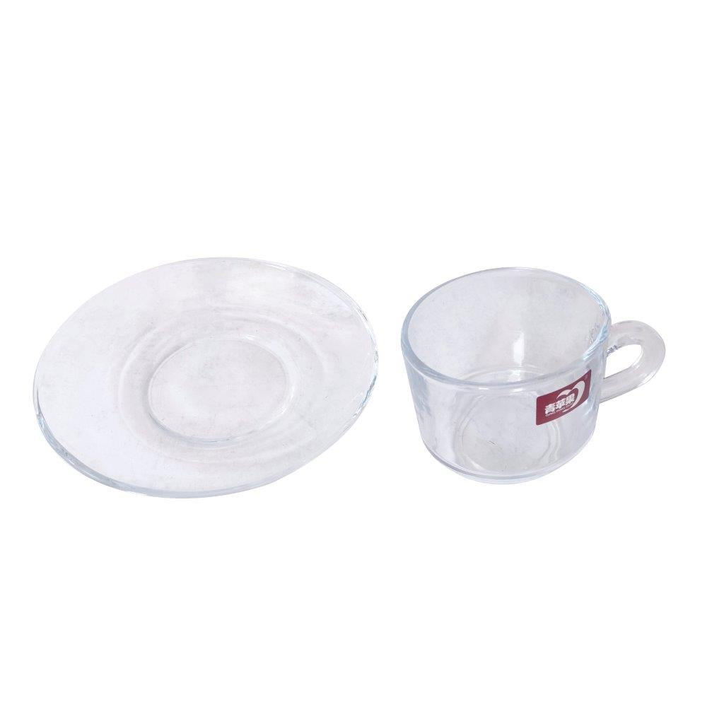 Premium Lead Free Glass Tea Cup with Saucer Set of 6 Pcs 8*6/13 cm