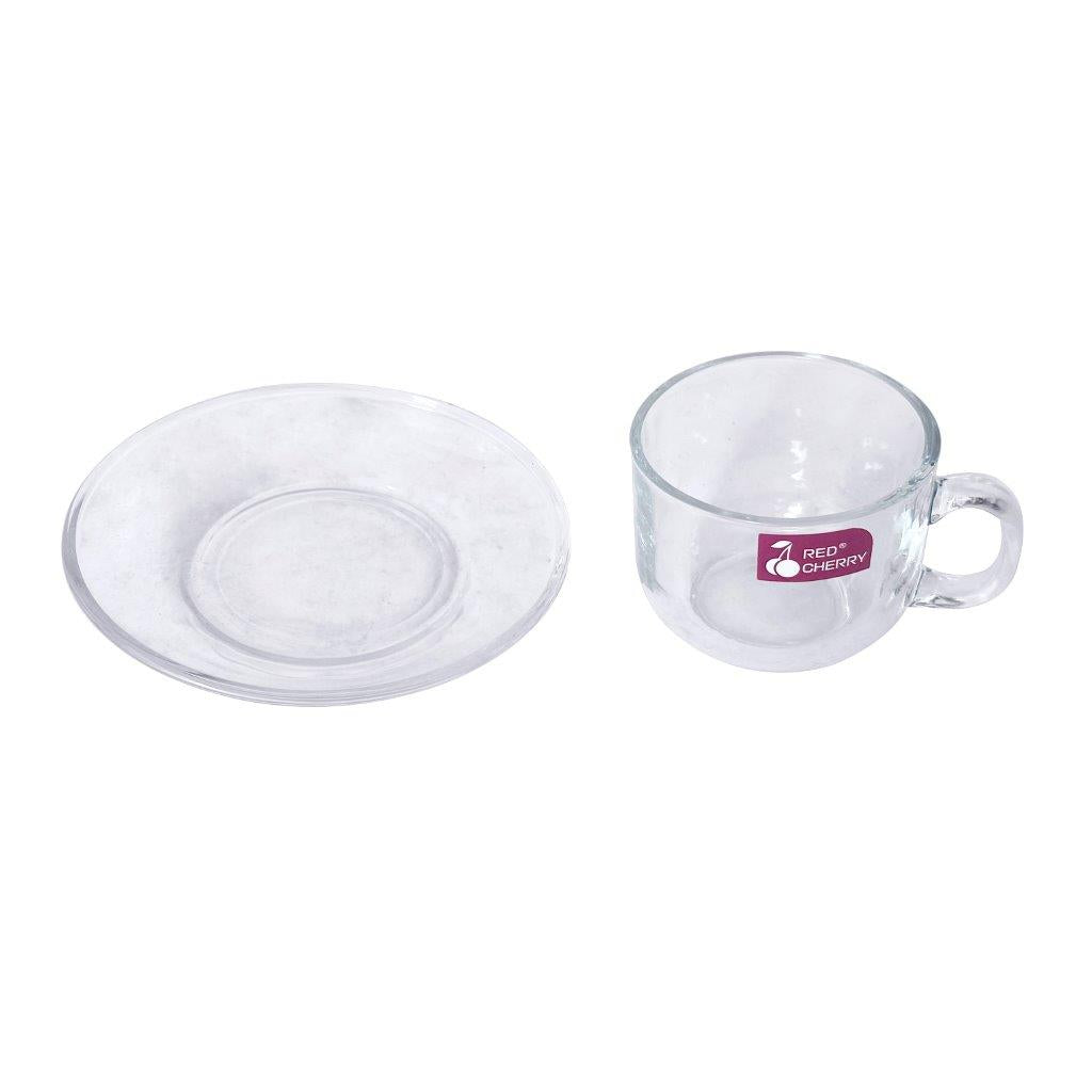 Premium Lead Free Glass Tea Cup with Saucer Set of 6 Pcs 7.5*6/12 cm
