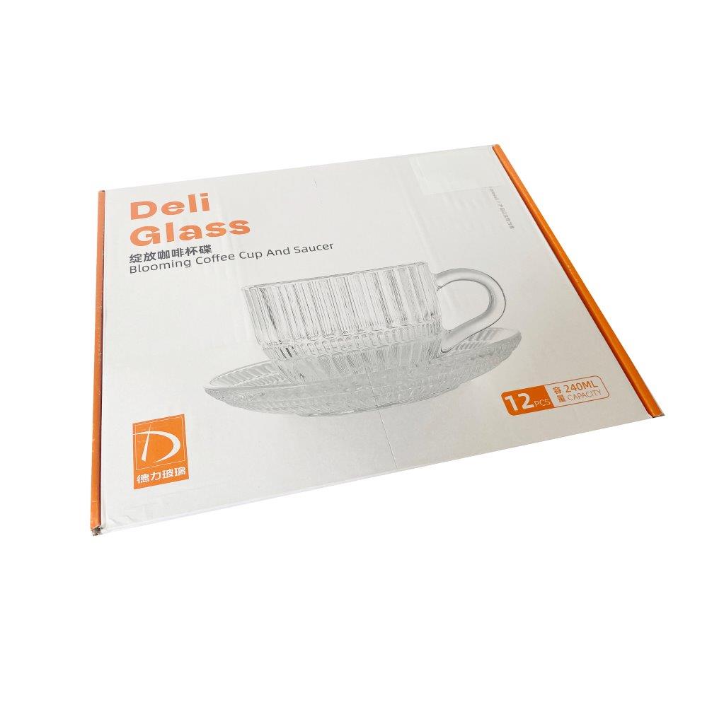 Premium Lead Free Glass Tea Cup with Saucer Set of 6 Pcs 9*6.5/14 cm