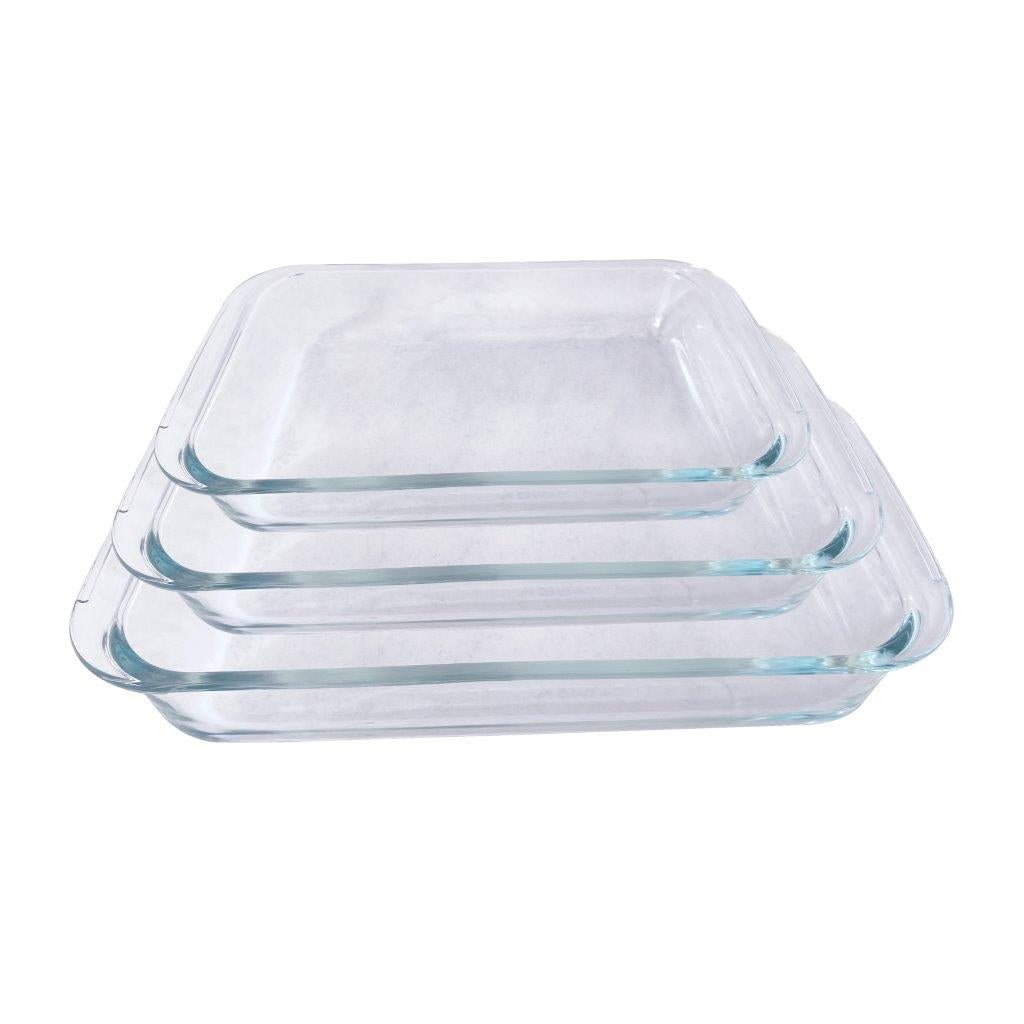 Heat Resistant Rectangle Glass Baking Dish Set of 3 Pcs 2.2/1.6/1L