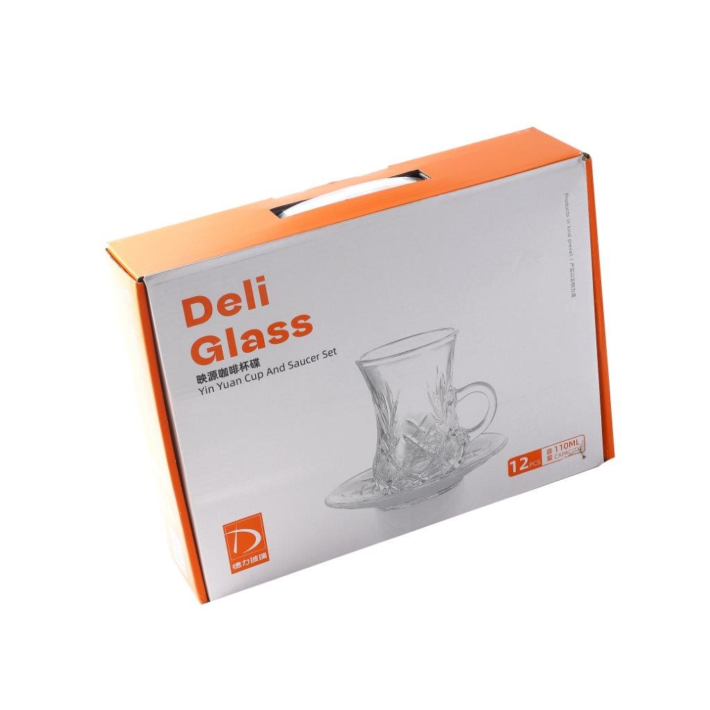 Premium Clear Glass Tea cup with Saucer Set of 6 Pcs 11/110 ml