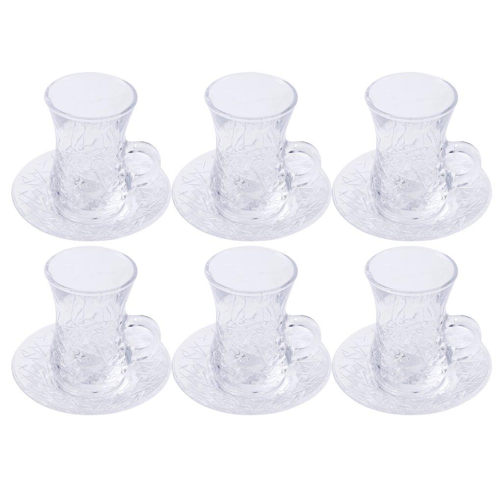 Premium Clear Glass Tea cup with Saucer Set of 6 Pcs 11/110 ml