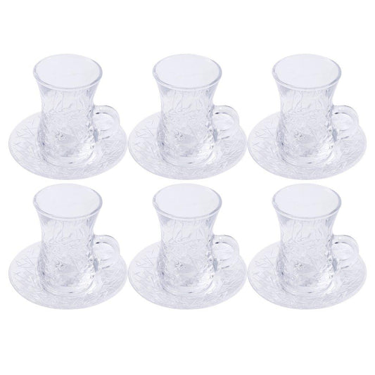 Premium Clear Glass Tea cup with Saucer Set of 6 Pcs 11/110 ml