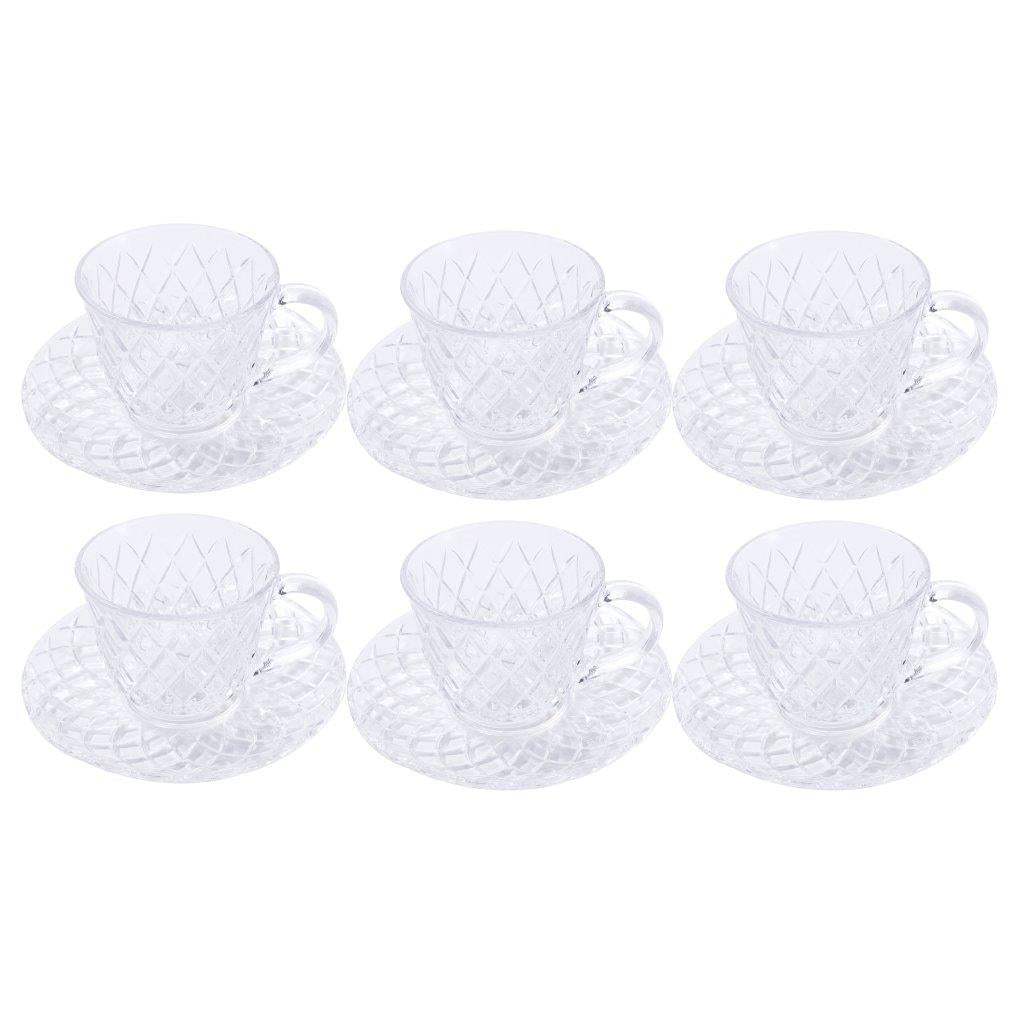 Premium Clear Glass Tea cup with Saucer Set of 6 Pcs 15/220 ml