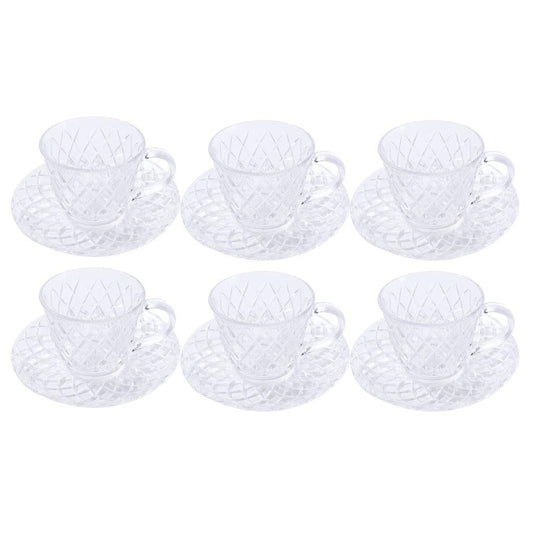 Premium Clear Glass Tea cup with Saucer Set of 6 Pcs 15/220 ml