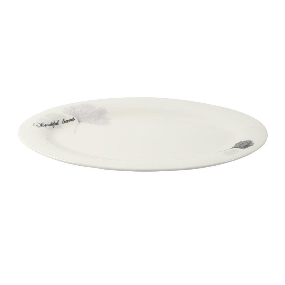 White Ceramic Floral Print Tableware Oval Serving Dish Plate 10''