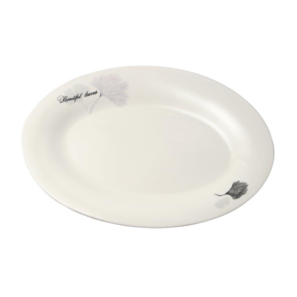 White Ceramic Floral Print Tableware Oval Serving Dish Plate 12''