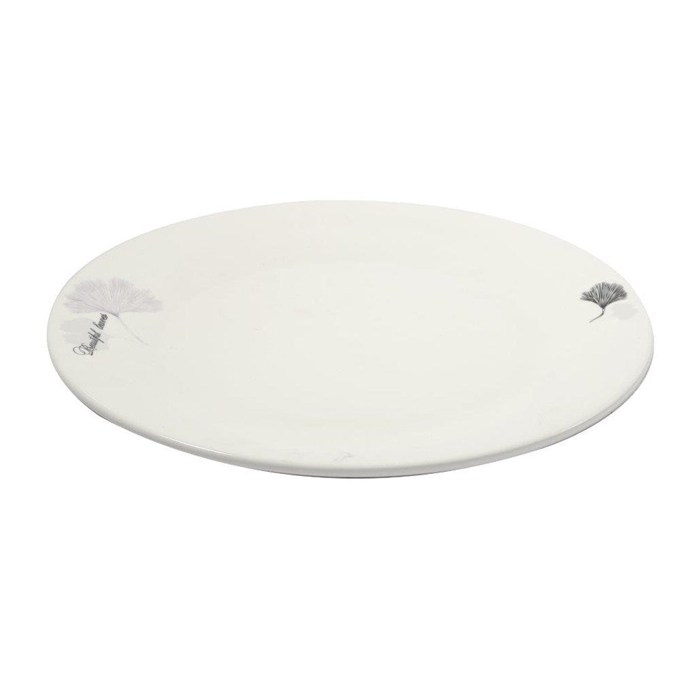 White Ceramic Floral Print Tableware Round Serving Dish Plate 12''