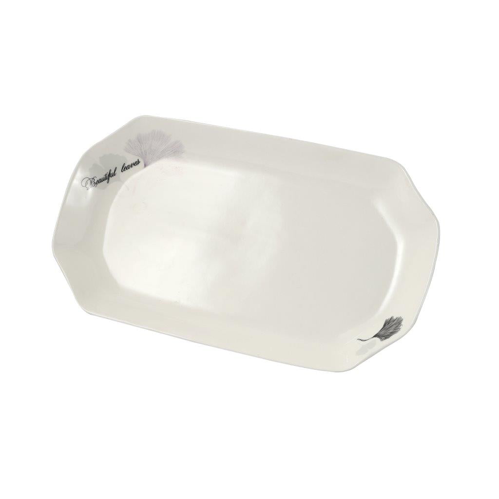 White Ceramic Floral Print Tableware Oval Serving Dish Plate 30 cm