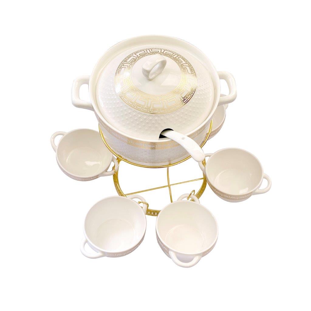 Ceramic Tea Cup with Kettle and Serving Tray Set of 8 Pcs ** 8*9/10*24/40.5*24 cm