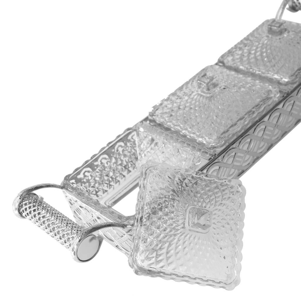 Metal Deco Silver Candy Box Nuts and Chocolates 2 Slot Serving Tray with Lid 47*11.5*10 cm