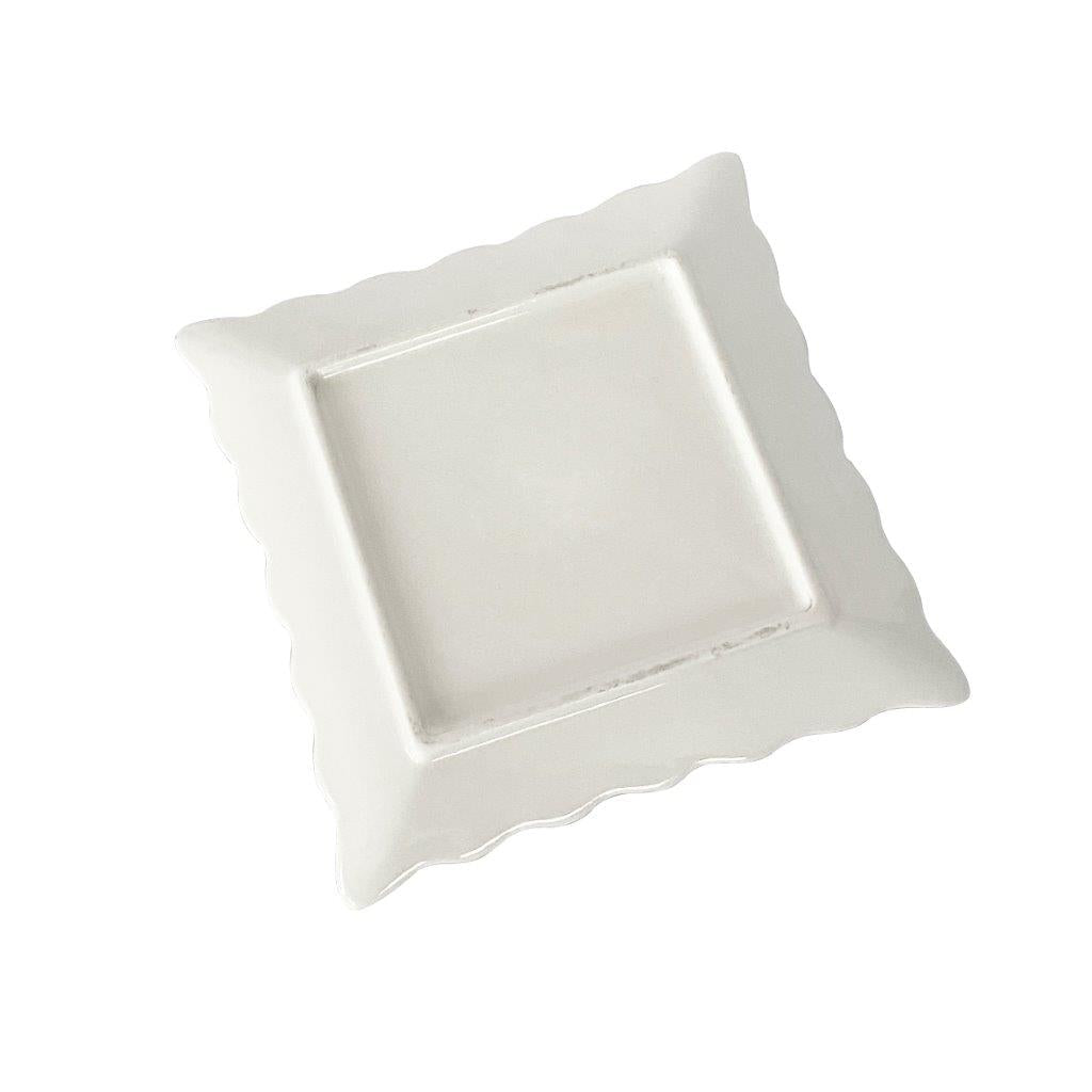 White Ceramic Gold Rim Tableware Rectangular Serving Dish Plate 15X15X2 cm