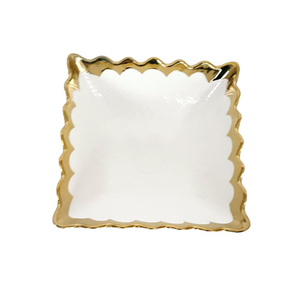White Ceramic Gold Rim Tableware Rectangular Serving Dish Bowl 20.5X20.5X7.5 cm