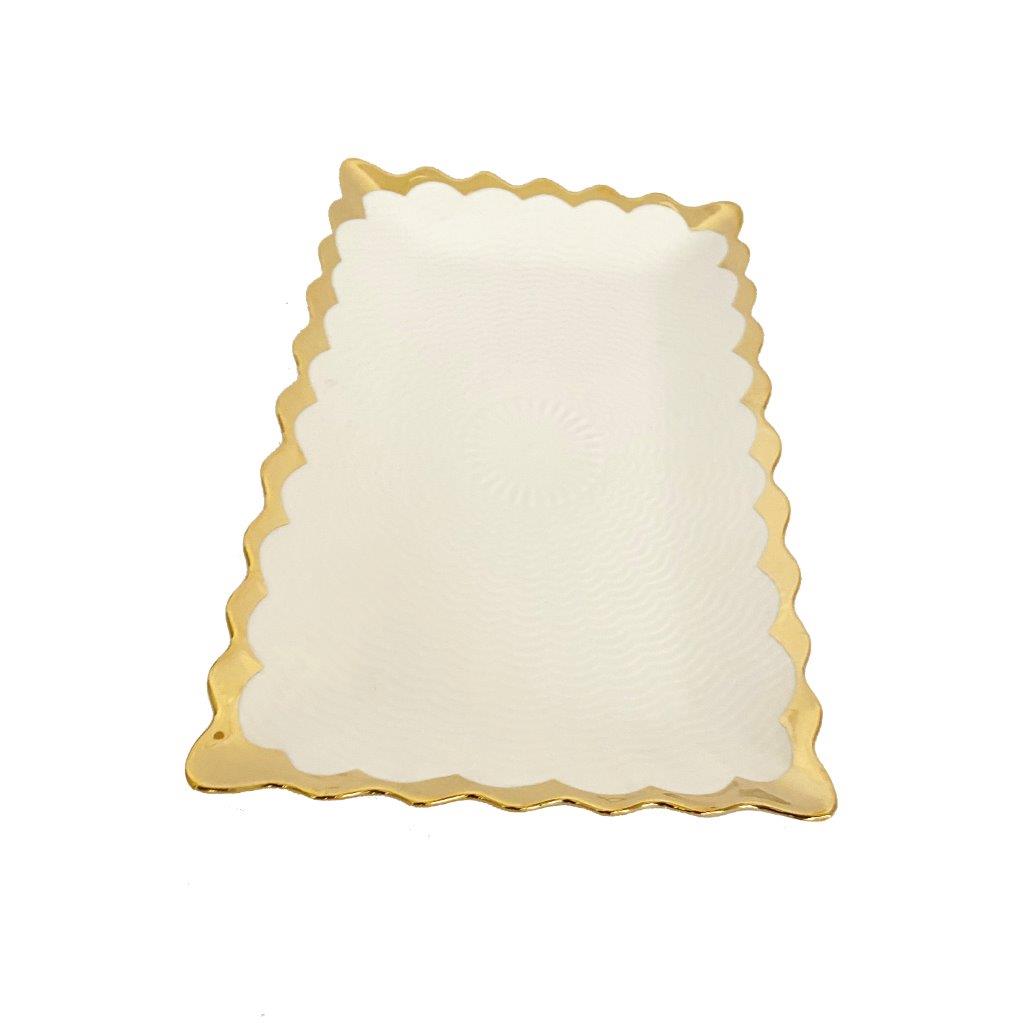 White Ceramic Gold Rim Tableware Rectangular Serving Dish Plate 30.5X18.5X2.5 cm