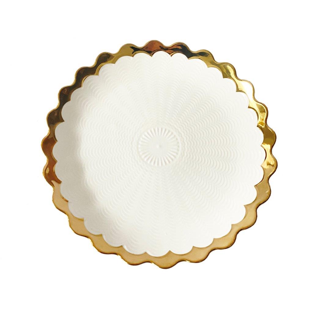 White Ceramic Gold Rim Tableware Round Serving Dish Plate 26X26X3 cm