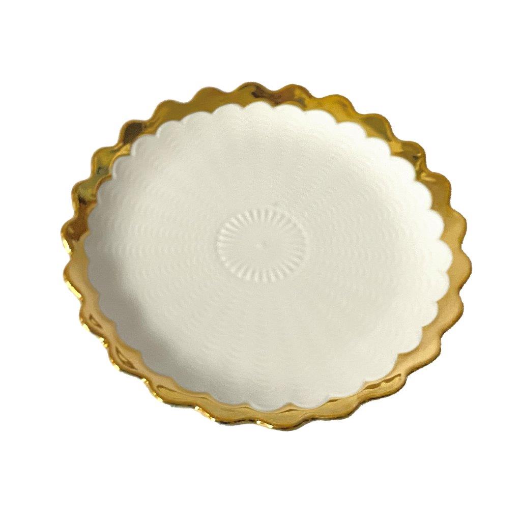 White Ceramic Gold Rim Tableware Round Serving Dish Plate 20.5X20.5X2.5 cm
