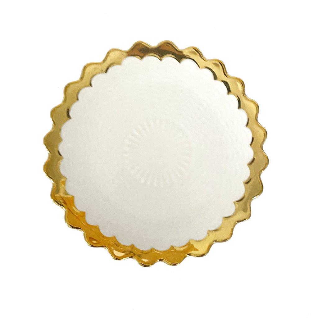 White Ceramic Gold Rim Tableware Round Serving Dish Plate 15X15X2 cm