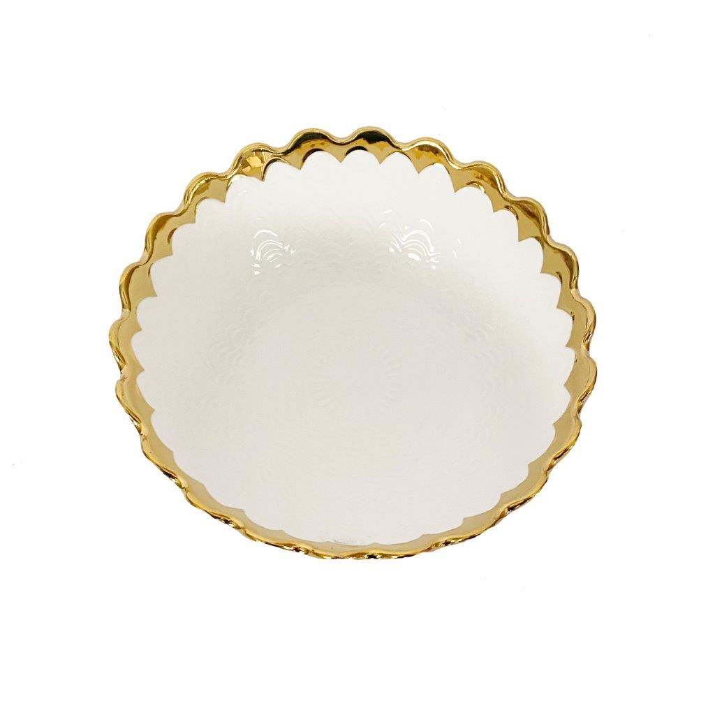 White Ceramic Gold Rim Tableware Round Serving Dish Bowl 21X21X.5 cm