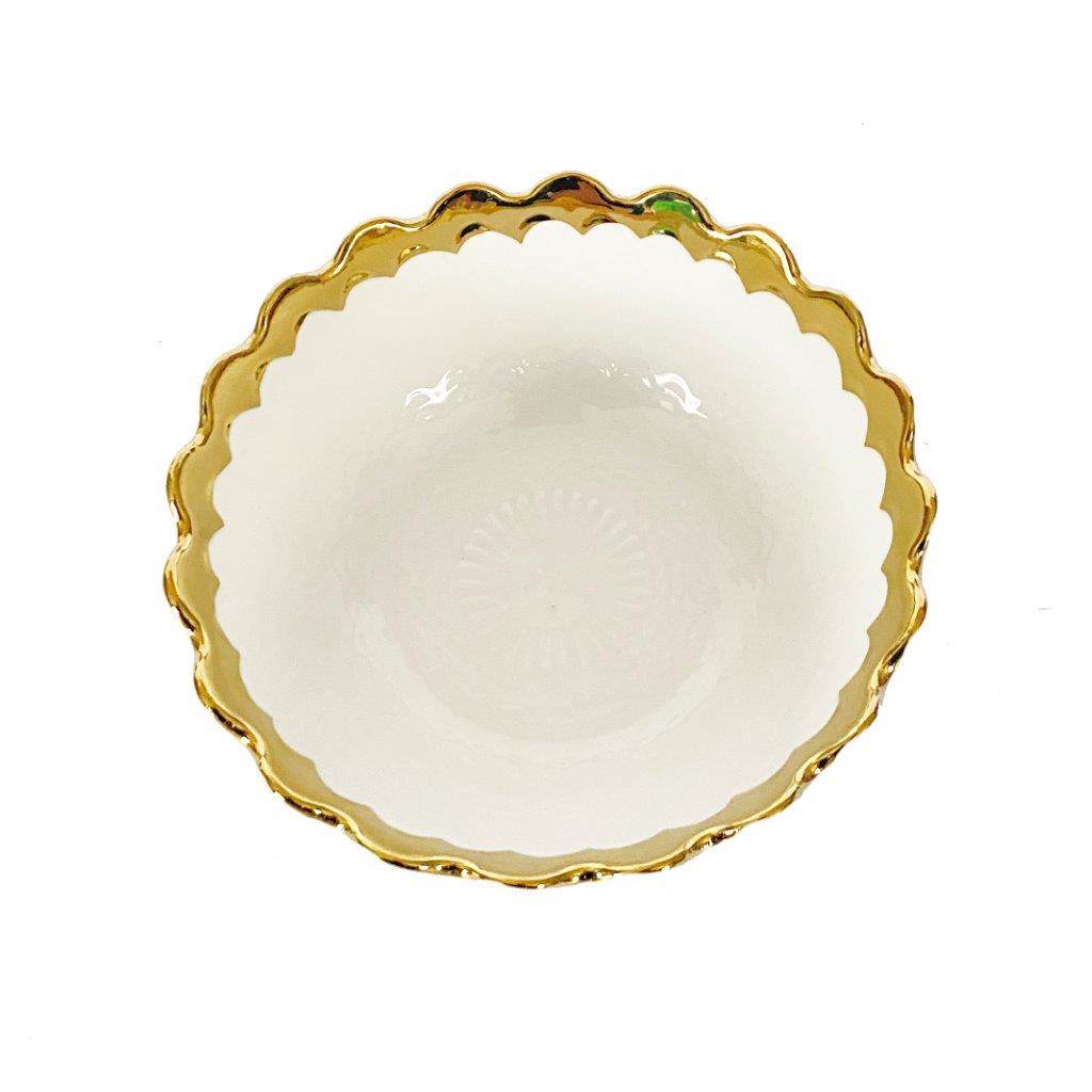 White Ceramic Gold Rim Tableware Round Serving Dish Bowl 16X16X6.5 cm