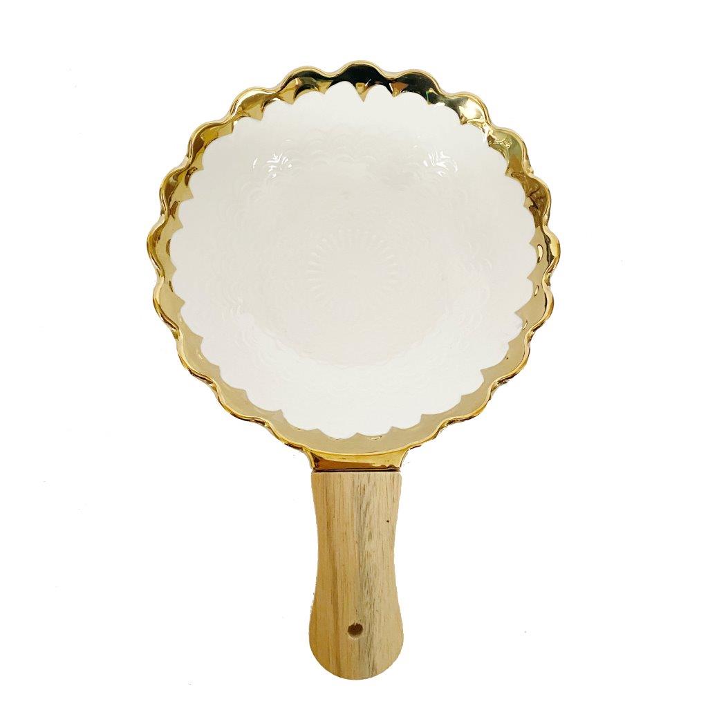 White Ceramic Gold Rim Tableware Round Serving Dish Bowl 25.5X17X5.5 cm