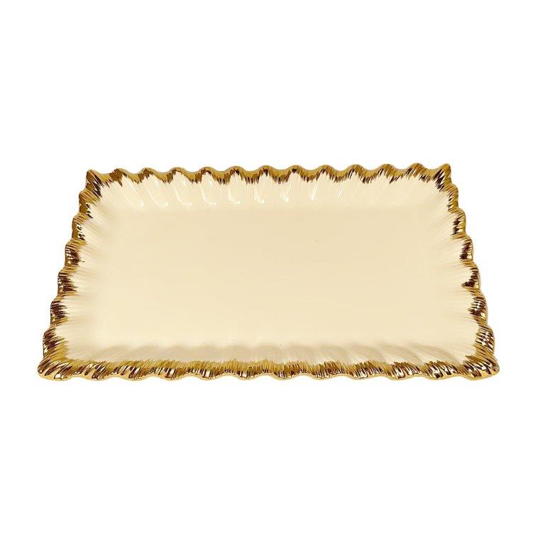 White Ceramic Gold Rim Tableware Rectangular Serving Dish Plate 31*18.5*3 cm