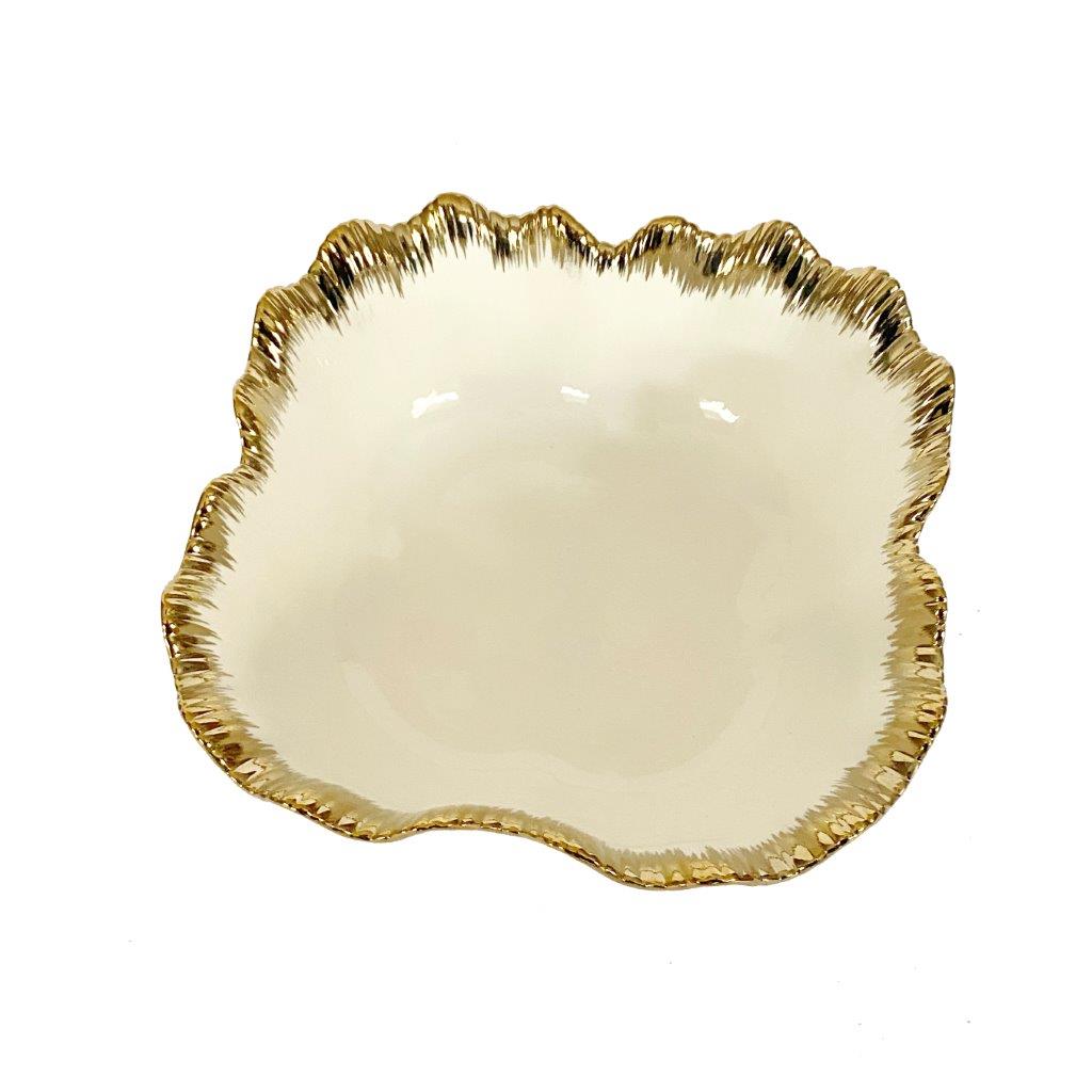 White Ceramic Gold Rim Tableware Oval Serving Dish Bowl 26*26*10.5 cm