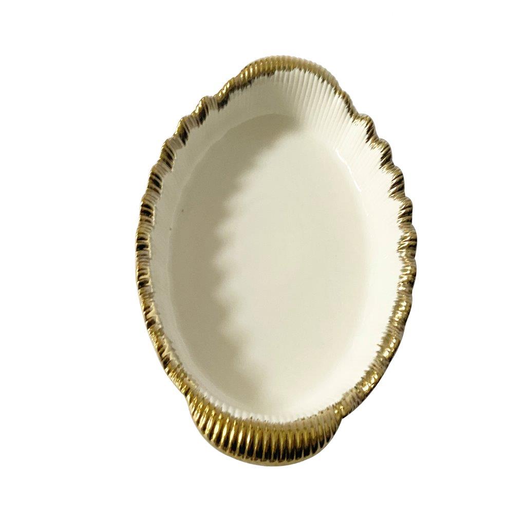White Ceramic Gold Rim Tableware Oval Serving Dish Plate 27.5*17*4.8 cm